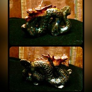 Golden Glitter Green Water Dragon Water Horse Statue Figurine Asia Decor
